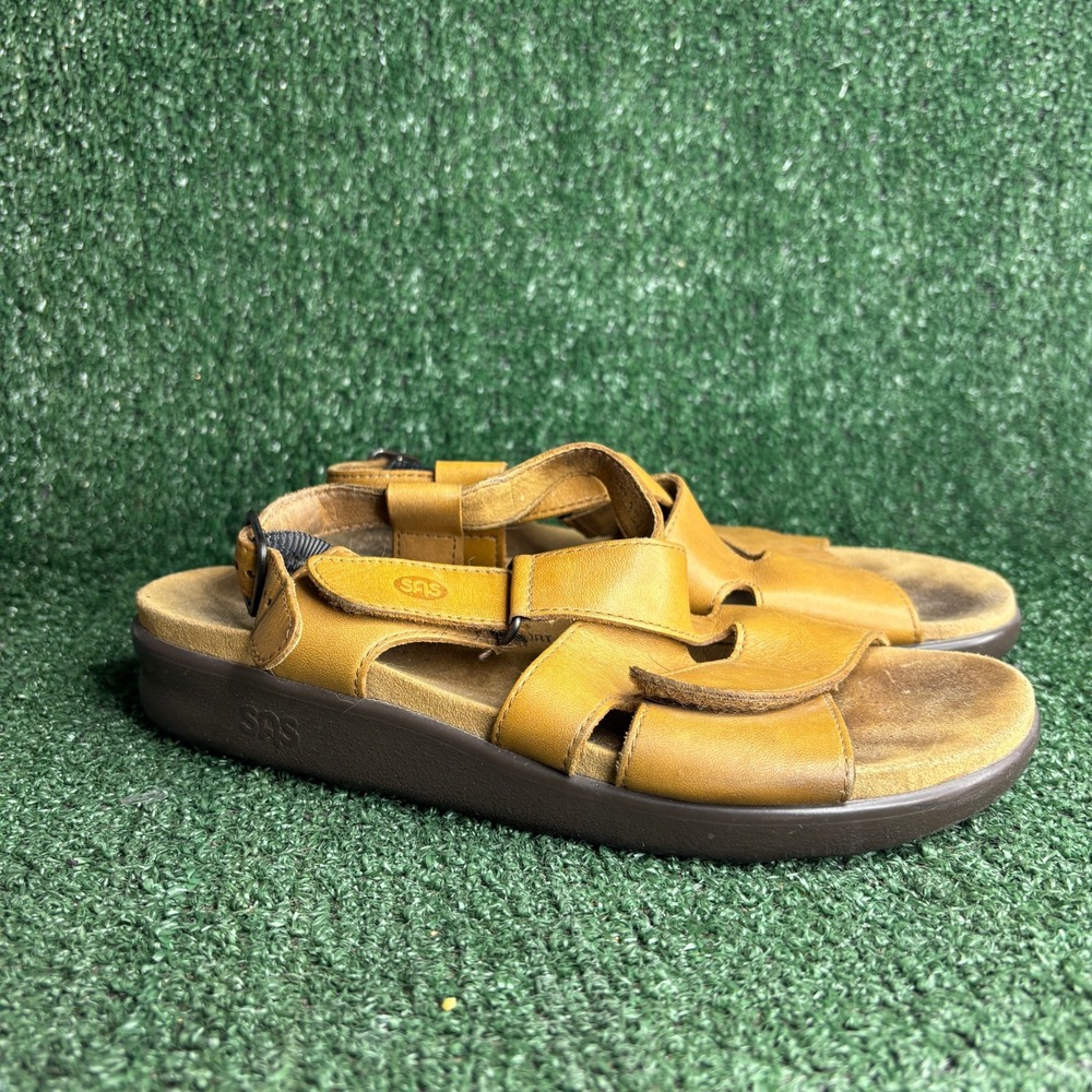 SAS Huggy Relaxed Comfort Leather Strappy Walking Sandal Tan Amber Womens 8.5 M